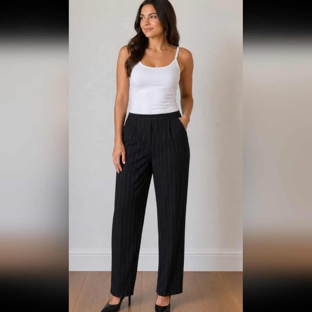 CACHE Stripped Trousers Viscose Wool Blend 6